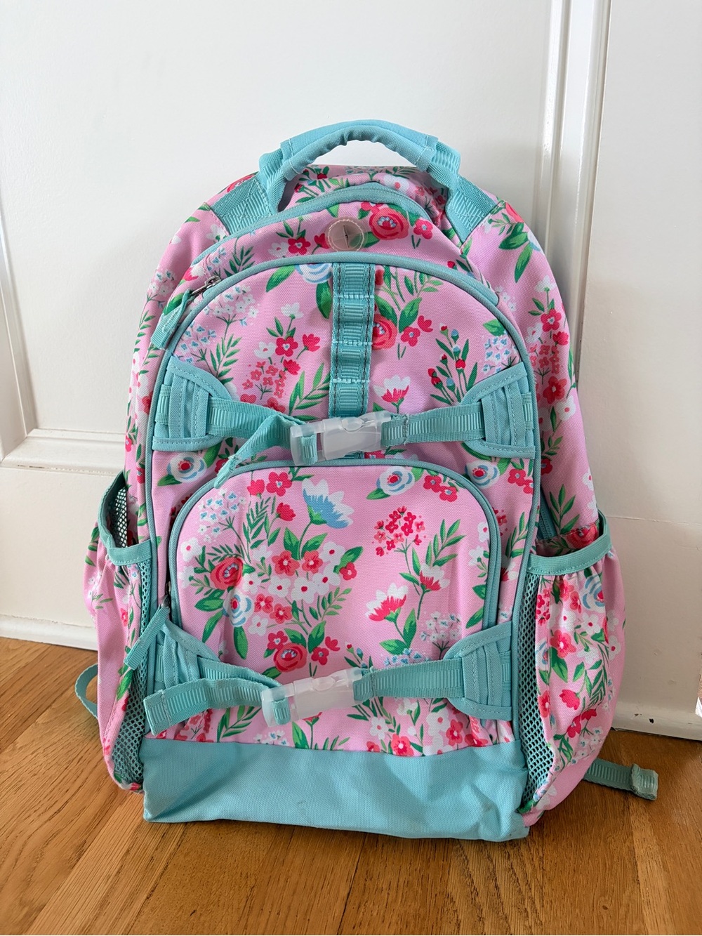 Backpack Pottery Barn Kids Pink Aqua Floral Teal Blue Large